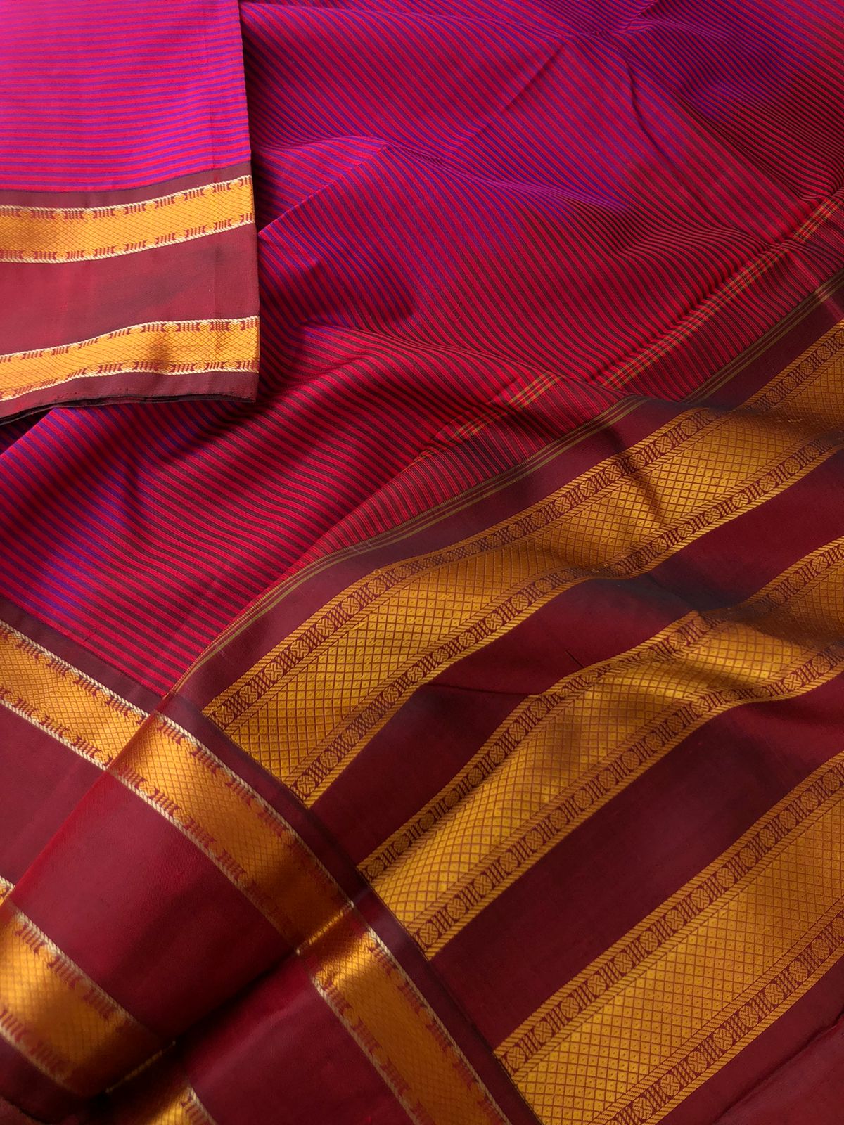 Kamakshi | Festive Vibes on Kanchivaram - the vintage revival classic light weight softer no zari Kanchivaram in deepest majenta and maroon with retta pett woven borders