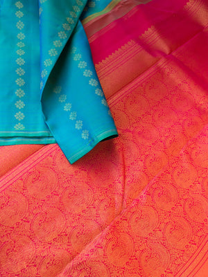 Mohaa borderless Kanchivarams - stunning full body kamalam buttas woven Borders Kanchivaram with rani pink gold zari pallu and buttas woven blouse