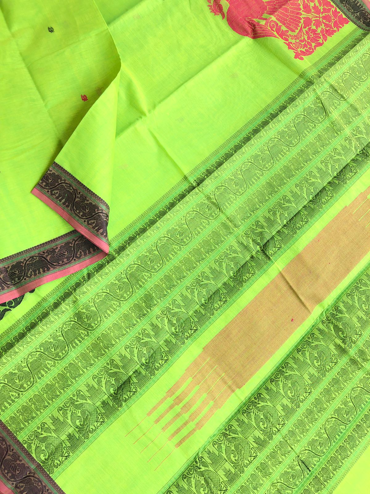 Mangalavastaram - fluorescent green irruthalai pakshi corner butta