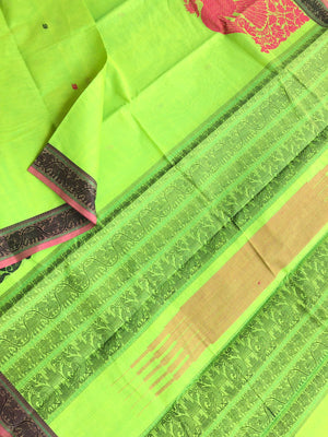 Mangalavastaram - fluorescent green irruthalai pakshi corner butta
