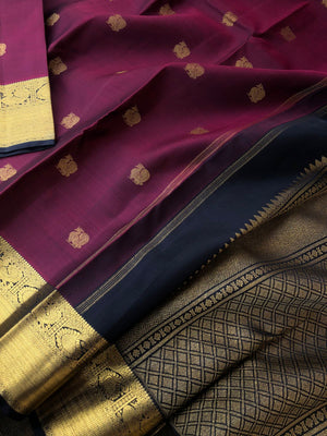 Meha Brilliant Kanchivarams - super gorgeous burgundy and black Kanchivaram