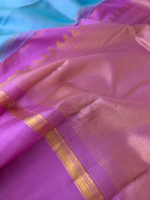 Pastels in Festive Kanchivarams - something unusual combination of pastel sky blue and rose pink full body woven with pattupett with seep reek woven pallu