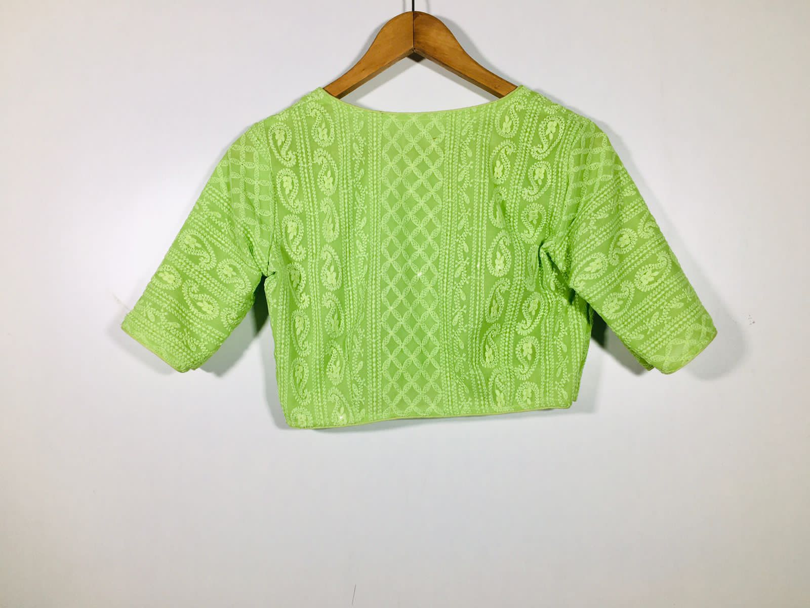 Ready to Wear Blouse - pastel pista ice cream full blouse woven chicken kari work