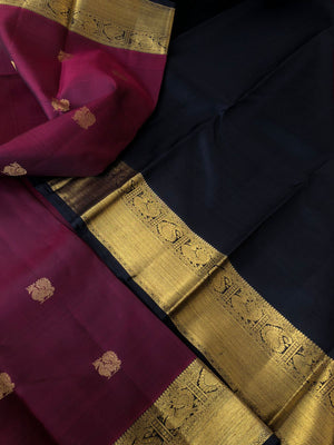 Meha Brilliant Kanchivarams - super gorgeous burgundy and black Kanchivaram