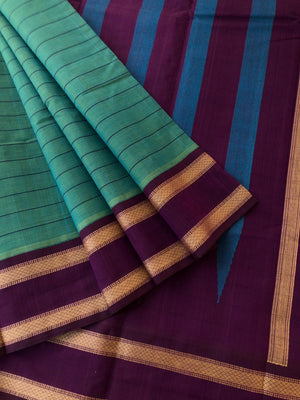 Korvai on pure cotton - A beautiful korvai retta pett Mayil kann borders woven in finest handwoven cotton