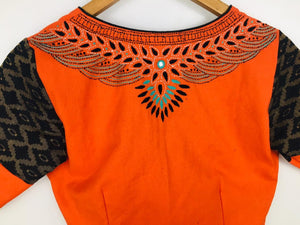 Ready to Wear Blouse - beautiful black and burnt orange back neck embroidery