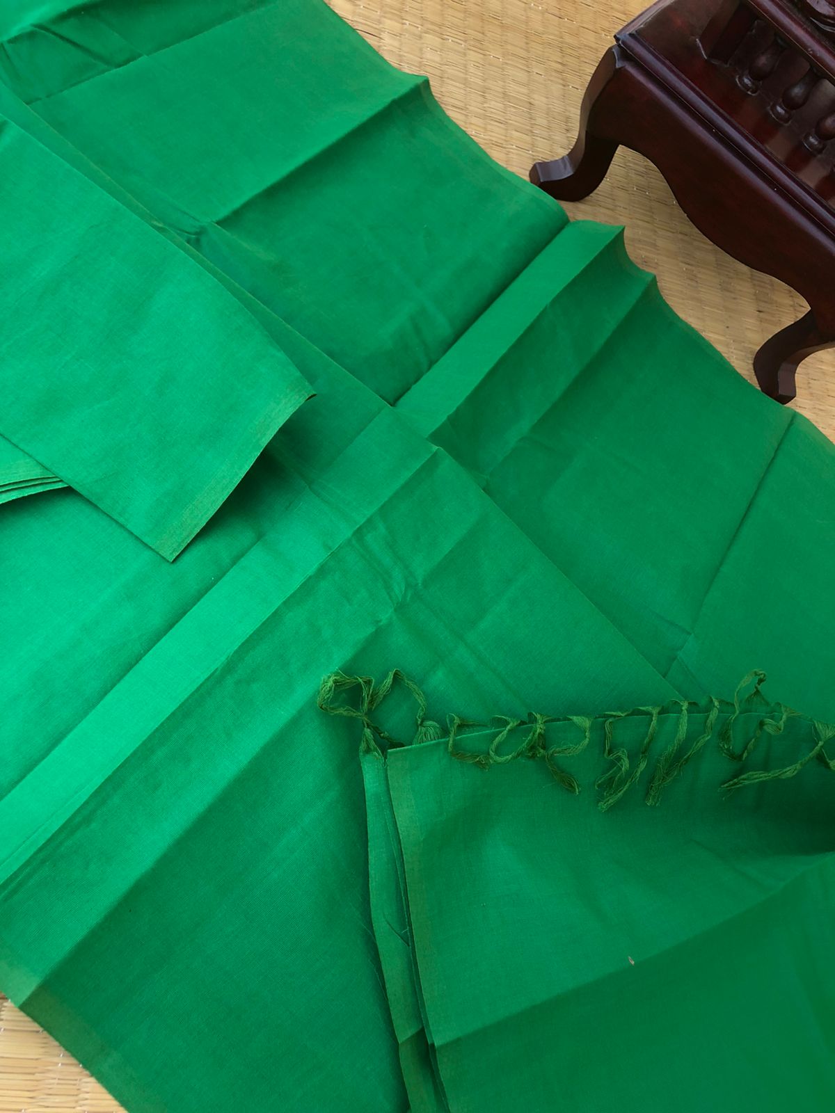 7 to 11 - colours of full plain cotton sarees - beautiful leafy green