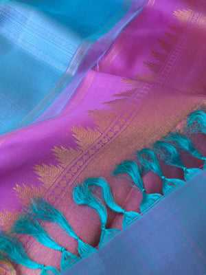 Pastels in Festive Kanchivarams - something unusual combination of pastel sky blue and rose pink full body woven with pattupett with seep reek woven pallu