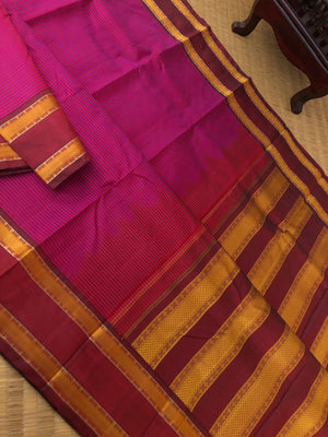 Kamakshi | Festive Vibes on Kanchivaram - the vintage revival classic light weight softer no zari Kanchivaram in deepest majenta and maroon with retta pett woven borders