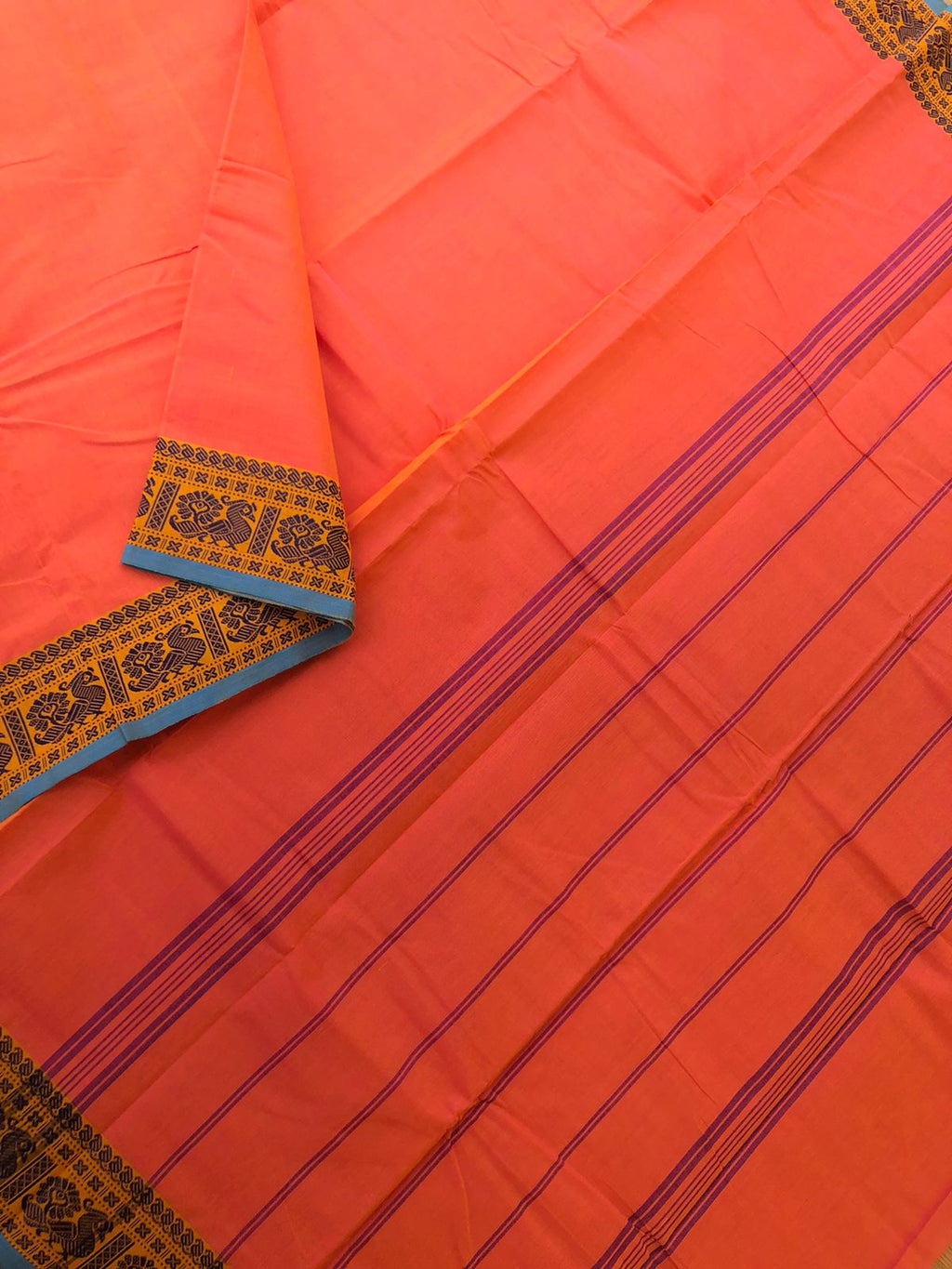 Classic Chettinad - peach yellow woven with annapakshi borders