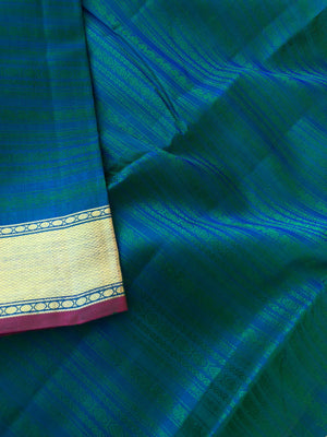 Yarn Play on Kanchivaram - stunning deep peacock blue green vintage style varusai pett with gold zari woven borders