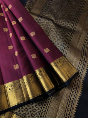 Meha Brilliant Kanchivarams - super gorgeous burgundy and black Kanchivaram