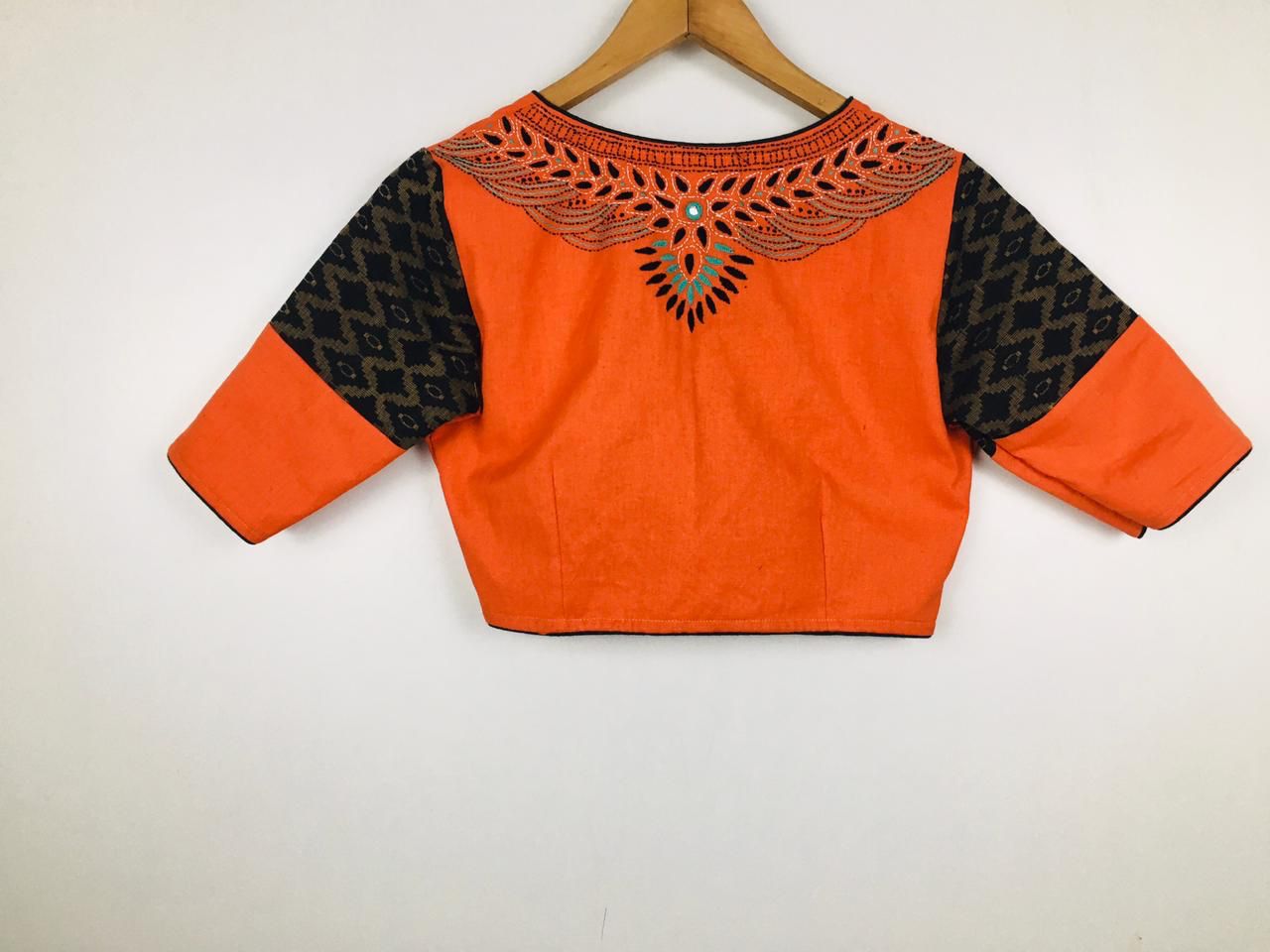 Ready to Wear Blouse - beautiful black and burnt orange back neck embroidery